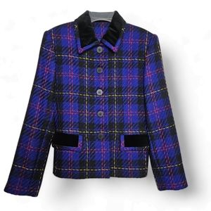 Kasper and Company A.S.L. Women's Wool Electric Blue Plaid Blazer Size 2P